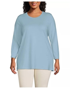 Туника из хлопка Supima с рукавом 3/4, plus size, синий Lands' end