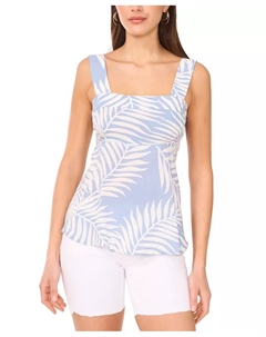 Женский топ без рукавов с квадратным вырезом и сборкой на спине в тропическом принте, синий Vince camuto