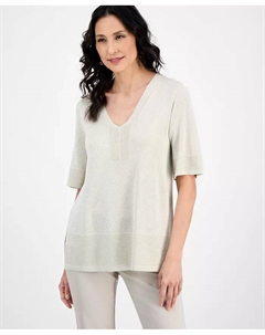 Женский короткий свитер с V-образным вырезом и блеском Lurex, коричневый/бежевый Jm collection