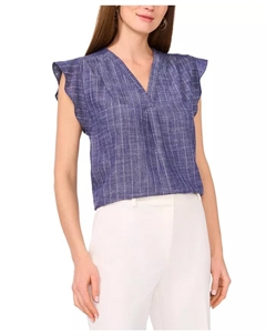 Женская блузка из шамбрея с блестящими полосками и расклешенными рукавами, синий Vince camuto