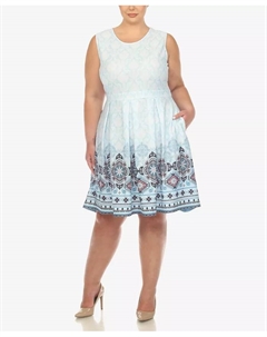 Платье приталенное с расклешенной юбкой до колена Plus Size, синий White mark