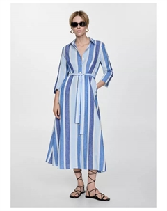 Женское платье-рубашка в полоску с поясом, синий Mango