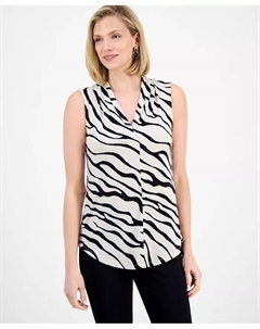 Женская вязаная блузка без рукавов с V-образным вырезом и принтом, коричневый/бежевый Jm collection