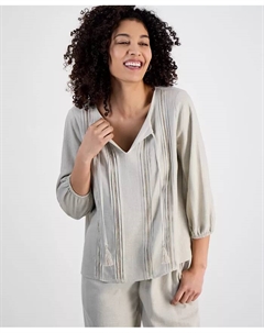 Блузка с завязывающимся воротником, декоративными защипами и отделкой (для миниатюрных), коричневый/бежевый Jm collection