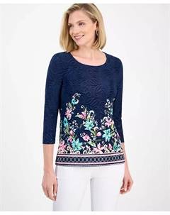 Петит Жаккардовый топ с рукавом 3/4, синий Jm collection