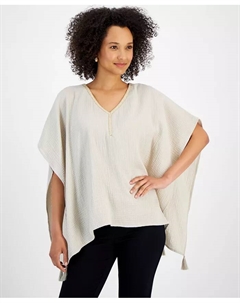 Миниатюрный топ-пончо с отделкой кисточками и декорированным воротом, коричневый/бежевый Jm collection