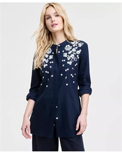 Женская туника с цветочным принтом и объемными рукавами, синий Tommy hilfiger