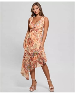 Женское платье Sabrina с принтом и асимметричным подолом с рюшами, коричневый Guess