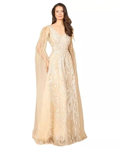 Женское платье с V-образным вырезом и длинными рукавами-накидкой, коричневый/бежевый Lara