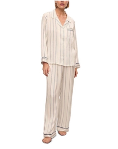 Инез Пижамный комплект из стираемого шелка с принтом, длинный, синий Eberjey