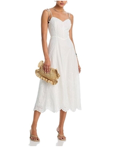 Платье миди с вырезом Sweetheart и ажурными вставками - эксклюзив, белый Aqua