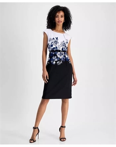 Женское цветочное платье-футляр с контрастными вставками и поясом, фиолетовый Connected