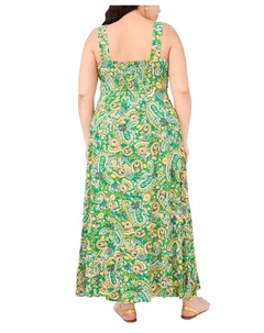 Платье макси без рукавов с квадратным вырезом и сборкой на спине, плюс сайз, с принтом "пейсли", зеленый Vince camuto