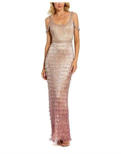 Платье с круглым вырезом, декорированное бахромой, розовый Mac duggal