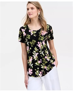 Женский топ с коротким рукавом и круглым вырезом, принт, черный Jm collection