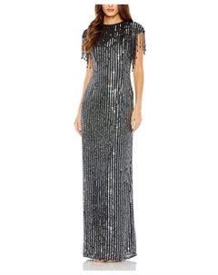 Платье с бахромой и декором, черный Mac duggal