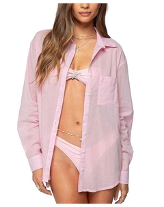 Келлен Оверсайз Хлопковая Рубашка на Пуговицах, розовый Edikted