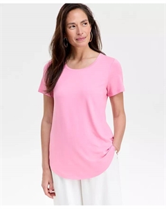 Женский топ с круглым вырезом и короткими рукавами, розовый Jm collection