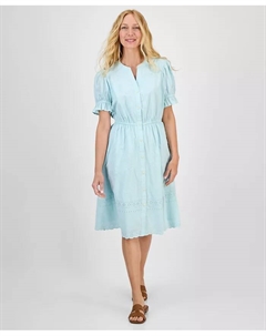 Женское хлопковое платье с разрезом на горловине и ажурной отделкой, синий Style & co.