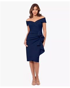 Женское платье с открытыми плечами и рюшами в форме сердечка, синий Xscape