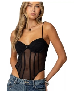 Женский боди с чашечками Jenia из прозрачной сетки, черный Edikted