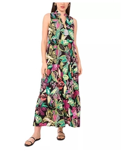 Женское платье с принтом, разрезом на горловине и ярусами, мультиколор Vince camuto