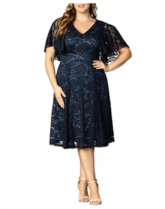 Платье коктейльное с кружевом Camille больших размеров, синий Kiyonna