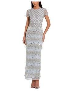 Короткое платье с бахромой и сетчатыми вставками до щиколотки, зеленый Mac duggal