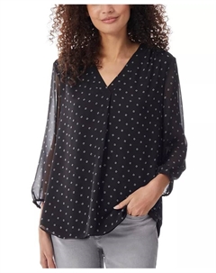 Женская туника с V-образным вырезом, плиссированной передней частью и рукавом 3/4, черный Jones new york