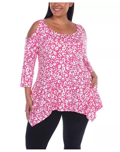 Туника с открытыми плечами в леопардовом принте plus size, мультиколор White mark