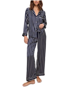 Инез Пижамный комплект из стираемого шелка с принтом, длинный, синий Eberjey