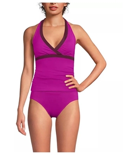 Женский топ-танкини с V-образным вырезом и бретелями на шее, розовый Lands' end