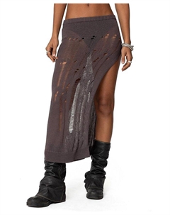 Джинни потертая вязаная макси-юбка, коричневый Edikted