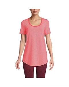 Женская футболка с коротким рукавом Power Performance, круглым вырезом и фигурным подолом, розовый Lands' end