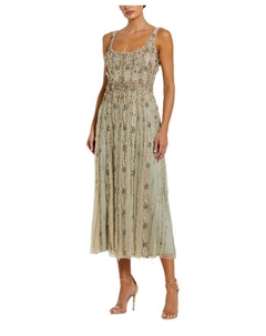 Украшенное кружевное платье миди с круглым вырезом и без рукавов, коричневый/бежевый Mac duggal