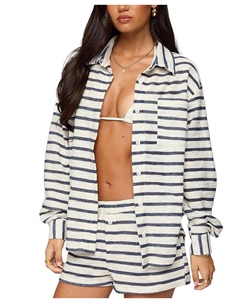 Коллинз Оверсайз Рубашка в Полоску на Пуговицах, синий Edikted