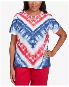 Петит топ с коротким рукавом в технике тай-дай "Land of The Free" с американским шевроном, мультиколор Alfred dunner