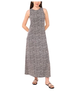 Женское бесшовное макси-платье с круглым вырезом и вырезом на спине с принтом, черный Vince camuto