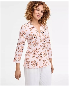 Женская блузка с принтом и воротником, с рукавом 3/4, красный Jm collection