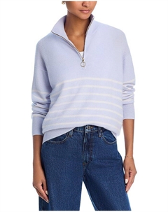 Вязаный свитер из кашемира с полосками и воротником-стойкой на четверть молнии - эксклюзив, синий C by bloomingdale's cashmere