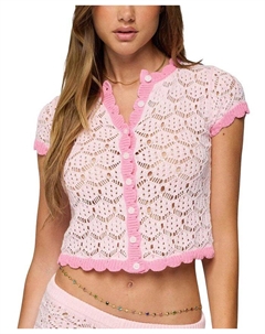 Элиза Открытый Вязаный Топ на Пуговицах, розовый Edikted
