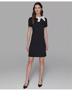 Женское платье A-силуэта с коротким рукавом из крепа "Scuba" и деталью в виде банта, черный Karl lagerfeld paris