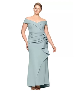 Платье с открытыми плечами из крепа и неопрена больших размеров, зеленый Xscape