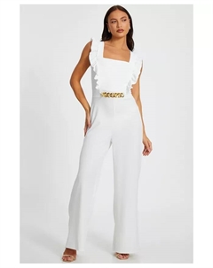 Женский комбинезон Scuba Crepe с цепочкой и рюшами спереди, белый Quiz