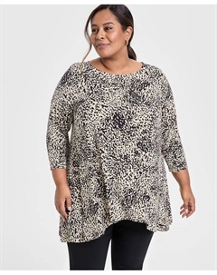 Туника с круглым вырезом и принтом больших размеров, коричневый Jm collection