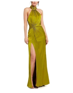 Платье с открытой спиной, высоким воротом и боковыми сборками, зеленый Mac duggal