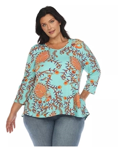 Яркая богемная блуза свободного кроя Plus Size, зеленый White mark