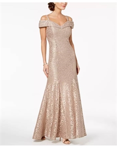 Платье с кружевом и открытыми плечами, коричневый/бежевый R&m richards