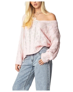 Ингер Объемный Свитер с Косой Вязкой, розовый Edikted