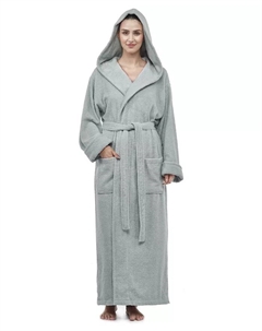 Женский хлопковый банный халат с капюшоном, длинный, сертифицированный GOTS, органический турецкий хлопок, зеленый Арус